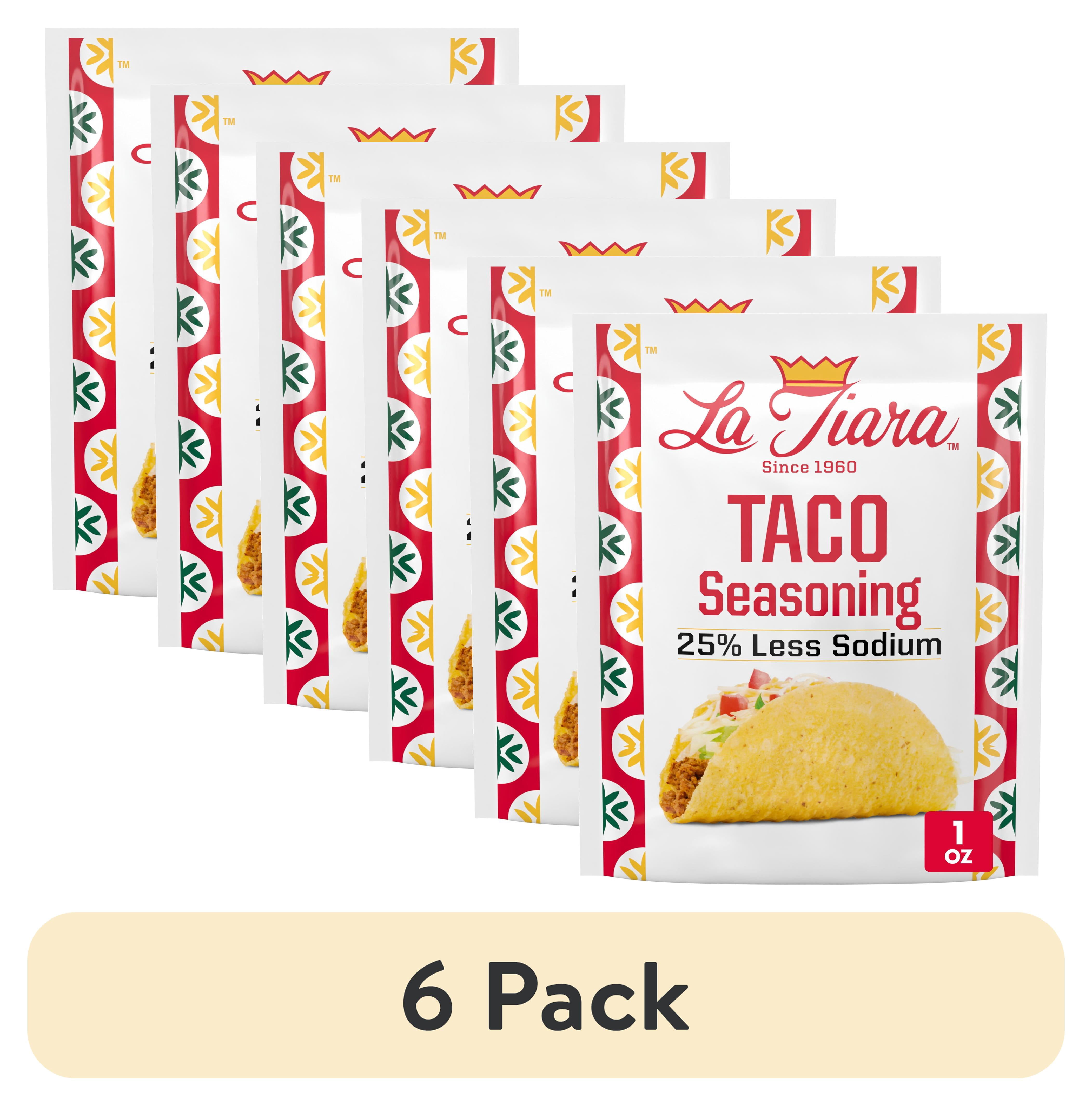 (6 pack) La Tiara Taco Seasoning Mix, 25% Less Sodium, Spices and Seasonings, 1 oz