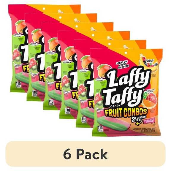 (6 pack) Laffy Taffy Mini Fruit Combos, Dual Flavored Candy, 6 oz Bag