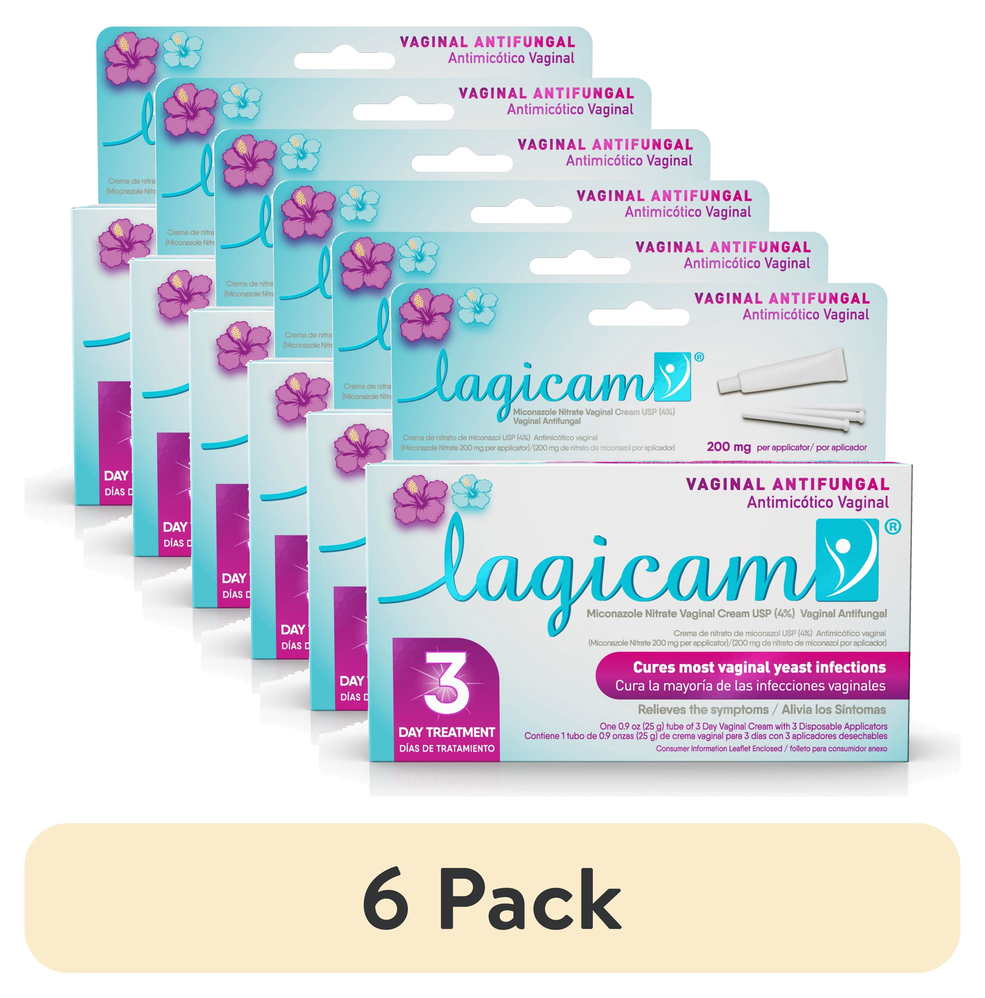 (6 pack) Lagicam 3-Day Vaginal Antifungal Miconazole,Quick Yeast Infection Relief, 0.9 fl oz