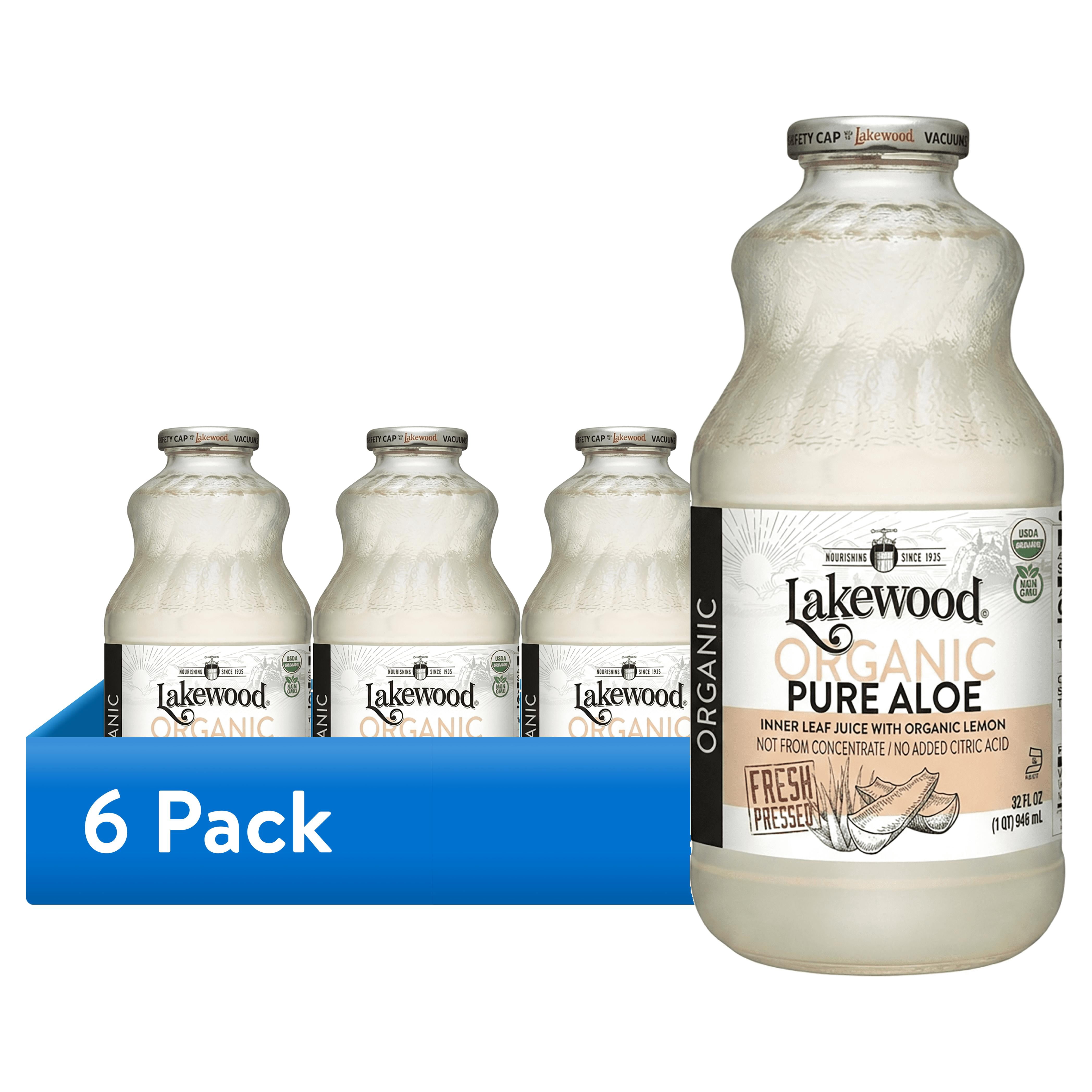 (6 pack) Lakewood Organic Pure Aloe Inner Leaf Juice with Organic Lemon,  Not from Concentrate, Fresh Pressed 32 fl oz