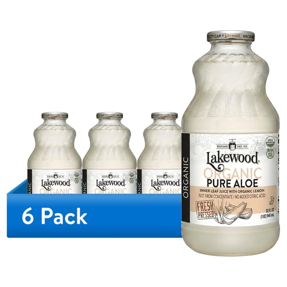 (6 pack) Lakewood Organic Fresh Pressed Aloe Vera Juice With Lemon 32 fl oz