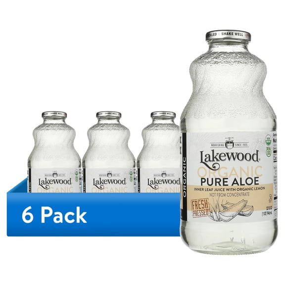 (6 pack) Lakewood Organic Fresh Pressed Aloe Vera Juice With Lemon 32 fl oz