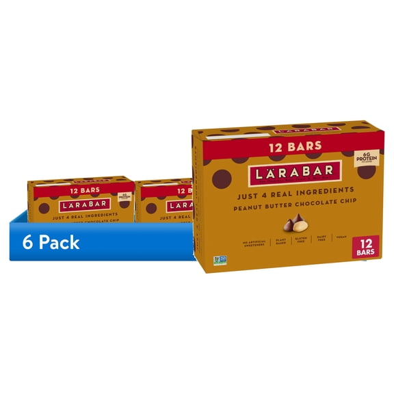 (6 pack) Larabar Peanut Butter Chocolate Chip Bars, Gluten Free and Vegan, 19.2 oz, 12 Count