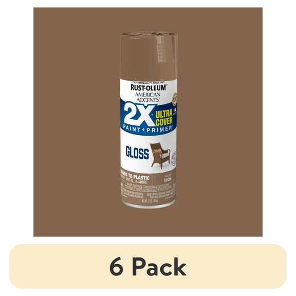 (6 pack) Latte, Rust-Oleum American Accents 2X Ultra Cover Gloss Spray Paint-383198, 12 oz