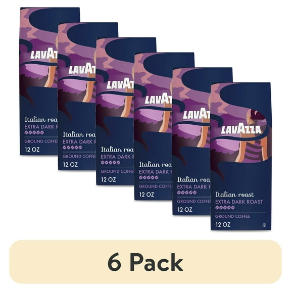 (6 pack) Lavazza Italian Roast Ground Coffee, Extra Dark Roast, 100% Arabica, 12 oz Bag