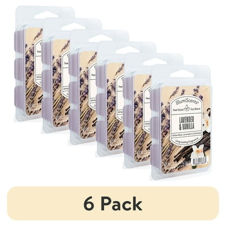 (6 pack) Lavender & Vanilla Wax Melts, Illumiscents, Highly Fragrant Soy Blend, 2.5 oz (1-Pack)
