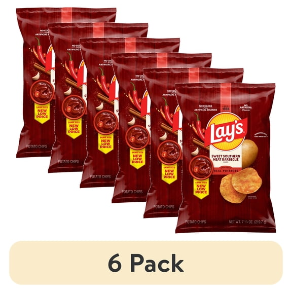 (6 pack) Lay's Southern Sweet Heat Barbecue Flavored Potato Chips, 7.75 oz Bag