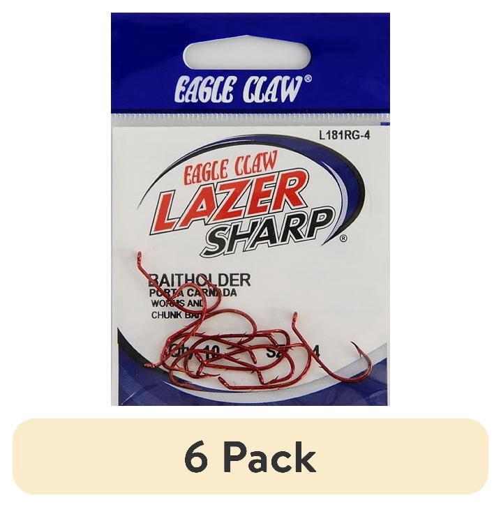 (6 pack) Lazer Sharp L181RGH-4 Baitholder Down Eye Offset Hook, Red, Size 4, 10 Pack