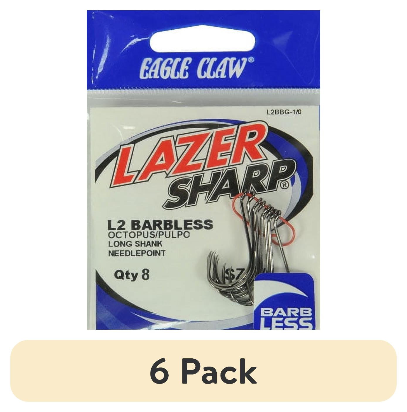 (6 pack) Lazer Sharp L2BBGH-1/0 Barbless Long Shank Octopus Hook, Size 1/0, 8 Pack