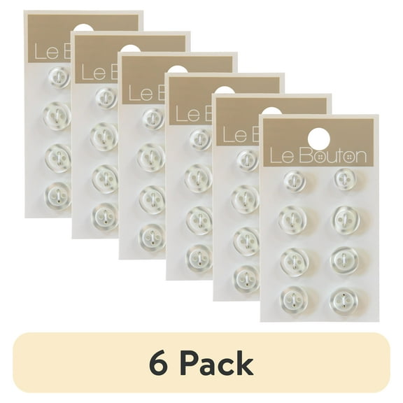 (6 pack) Le Bouton White Assorted Sew Thru Shirt Buttons, 8 Pieces