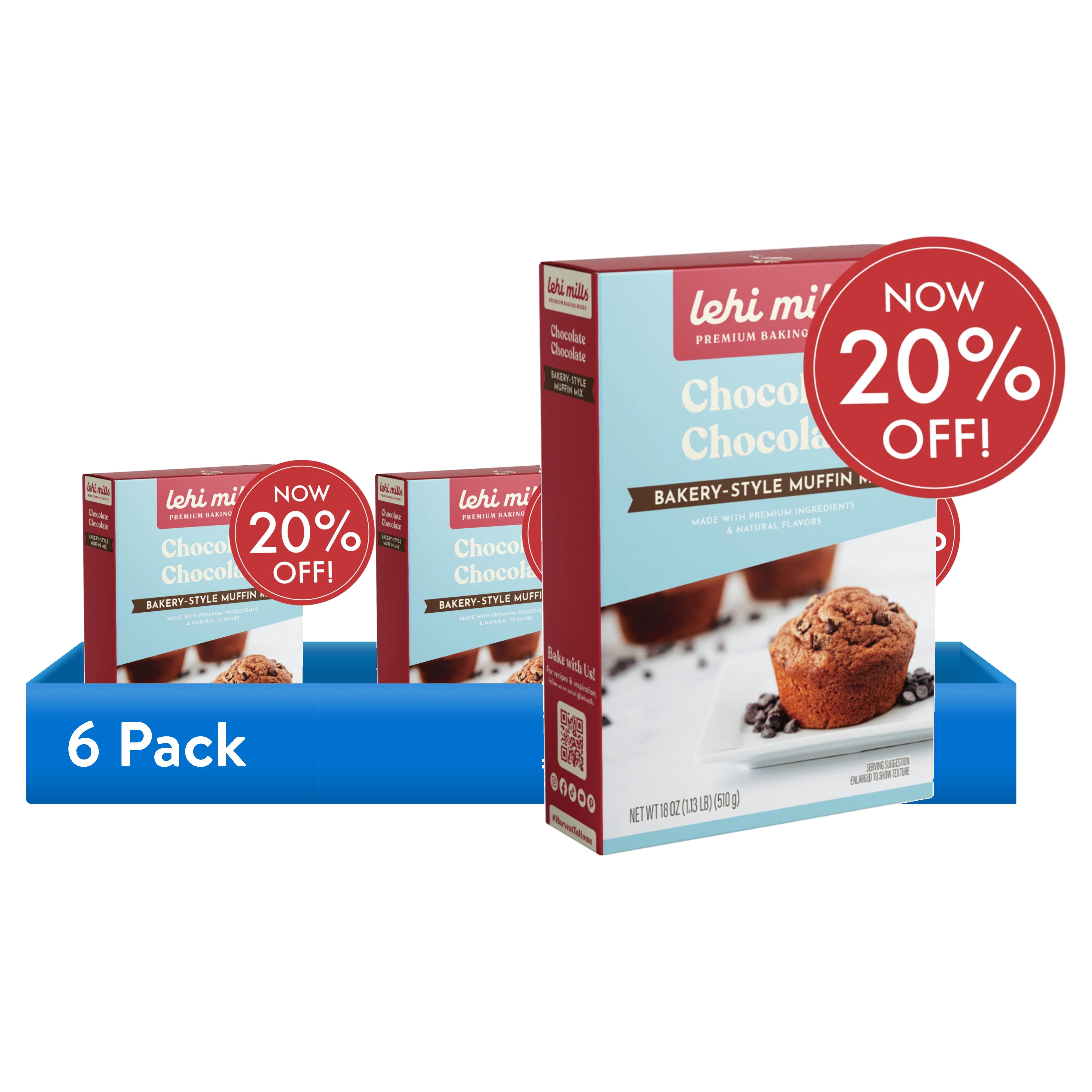 (6 pack) Lehi Mills Chocolate Chocolate Muffin Mix 18 oz Box - Premium Baking Mix