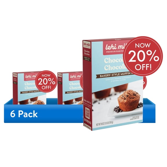 (6 pack) Lehi Mills Chocolate Chocolate Muffin Mix 18 oz Box - Premium Baking Mix