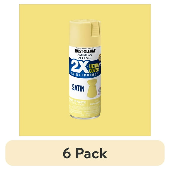 (6 pack) Lemongrass, Rust-Oleum American Accents 2X Ultra Cover Satin Spray Paint-376185, 12 oz