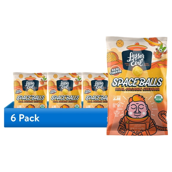 (6 pack) LesserEvil Space Balls, Real Cheese, 5oz