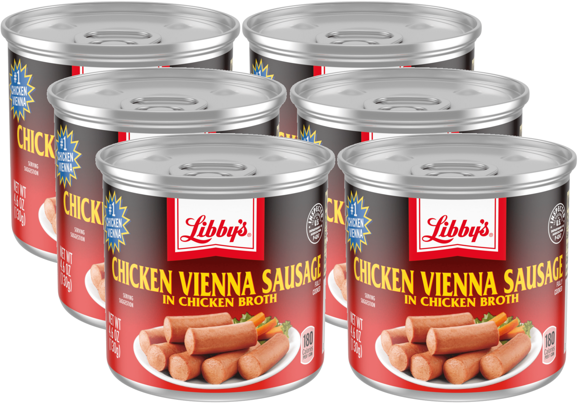 Libby's Chicken Vienna Sausage, Fully Cooked, Shelf-Stable, 6 Pack, 4.6 oz, Ketogenic, Nitrate-Free