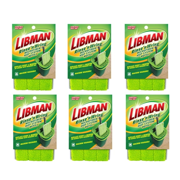 (6 pack) Libman Rinse 'N Wring Microfiber Flat Mop Refill Pad