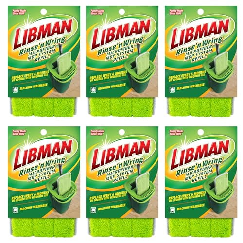 (6 pack) Libman Rinse 'N Wring Microfiber Flat Mop Refill Pad