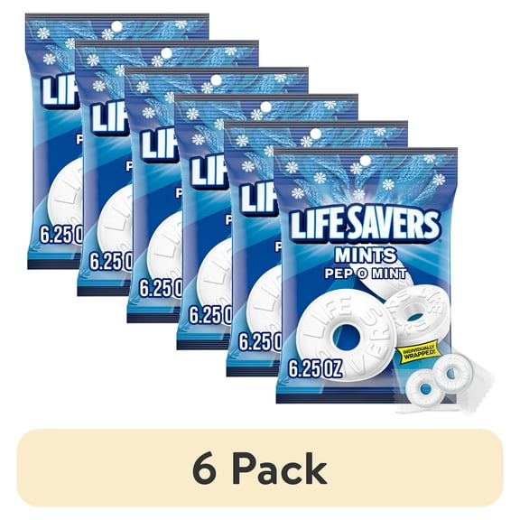 (6 pack) Life Savers Pep-O-Mint Breath Mints Hard Candy - 6.25 Oz Bag
