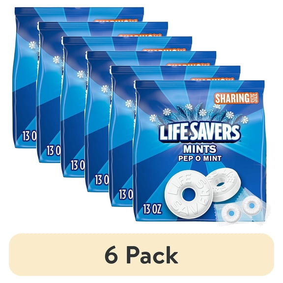 (6 pack) Life Savers Pep-O-Mint Breath Mints Hard Candy, Sharing Size - 13 oz