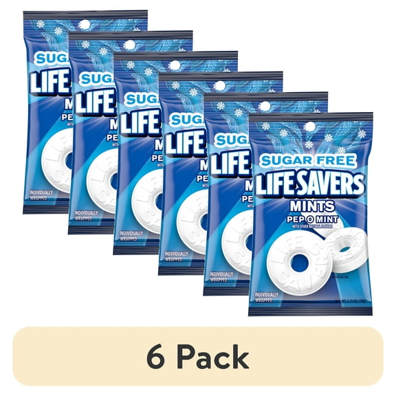(6 pack) Life Savers Pep-O-Mint Sugar Free Breath Mints Hard Candy - 2.75 oz Blue Bag