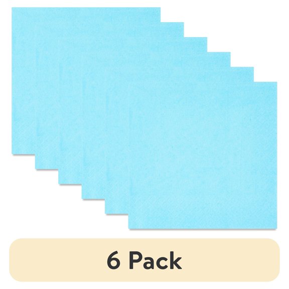 (6 pack) 24CT 6.5IN x 6.5IN Light Blue Disposable Paper Napkins by Way To Celebrate
