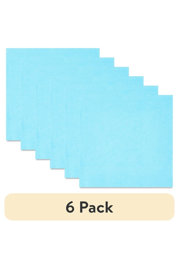 (6 pack) 24CT 6.5IN x 6.5IN Light Blue Disposable Paper Napkins by Way To Celebrate