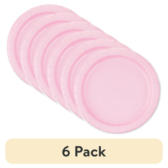 (6 pack) Disposable Paper Plates, 7", Light Pink, 24 Pieces, by Way To Celebrate