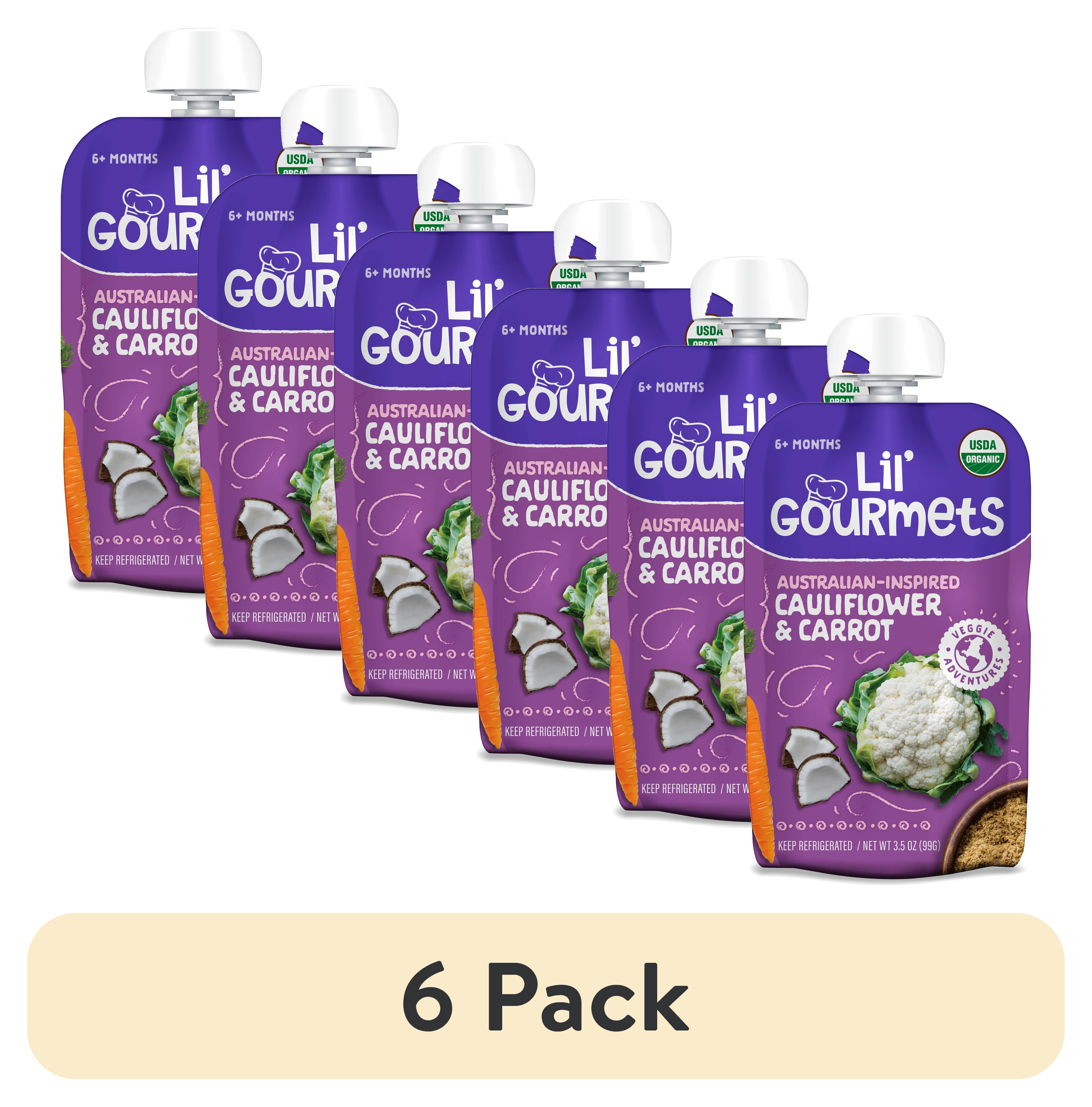 (6 pack) Lil' Gourmets Refrigerated Stage 2 Baby Food , Australian-Inspired Cauliflower & Carrot,  3.5 oz Pouch