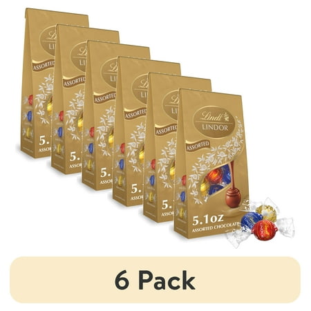 (6 pack) Lindt Lindor Assorted Chocolate Candy Truffles, 5.1 oz, Bag