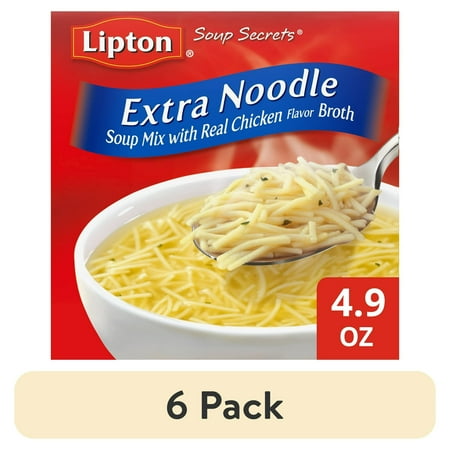 (6 pack) Lipton Soup Secrets Extra Noodle Soup Mix with Real Chicken Flavor Broth, 4.9 Oz, 2 Pack
