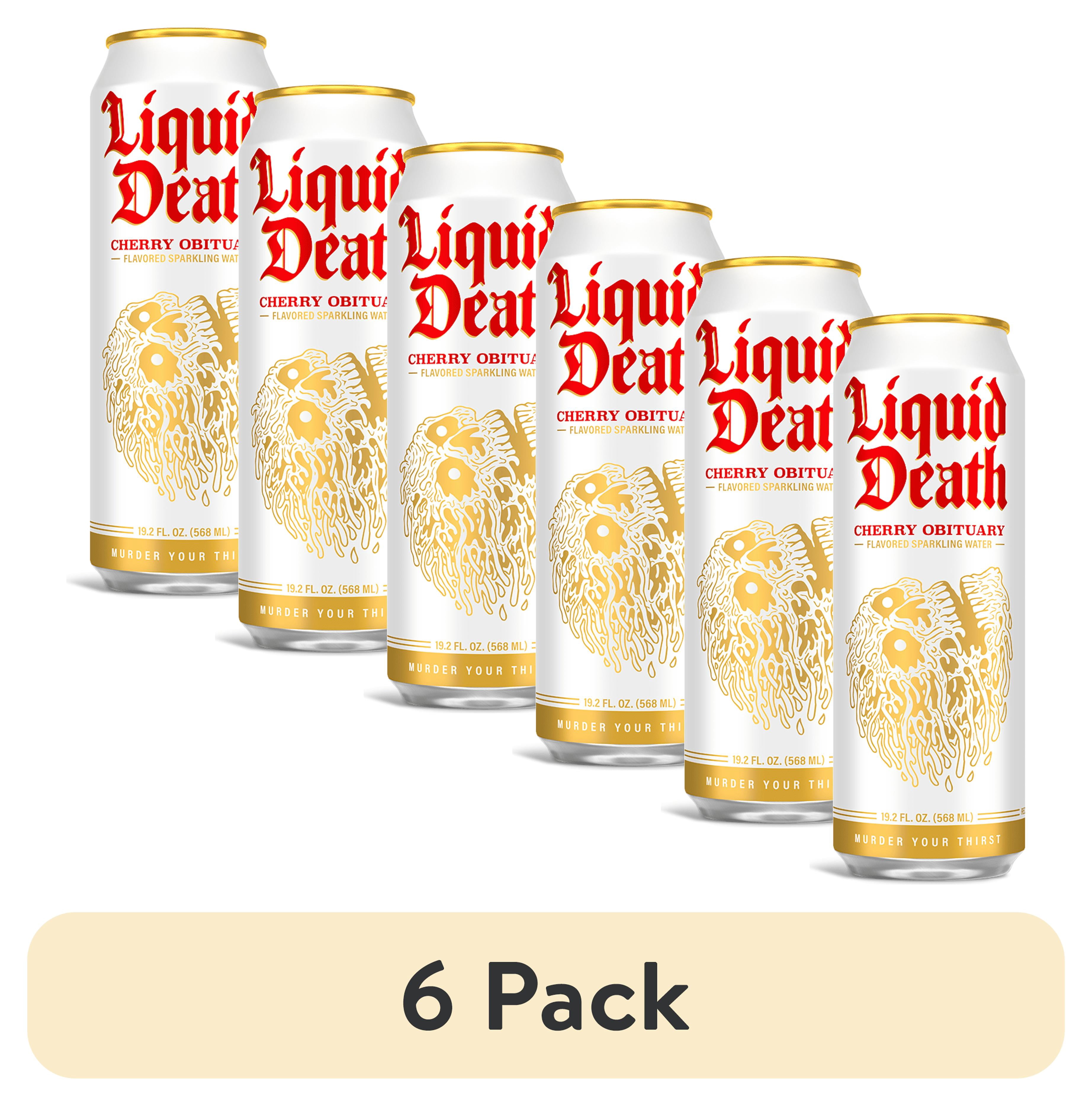 (6 pack) Liquid Death, Cherry Obituary, Cherry-Flavored Sparkling Water, 19.2 oz King Sized Can, Low Calorie & No Artificial Sweeteners