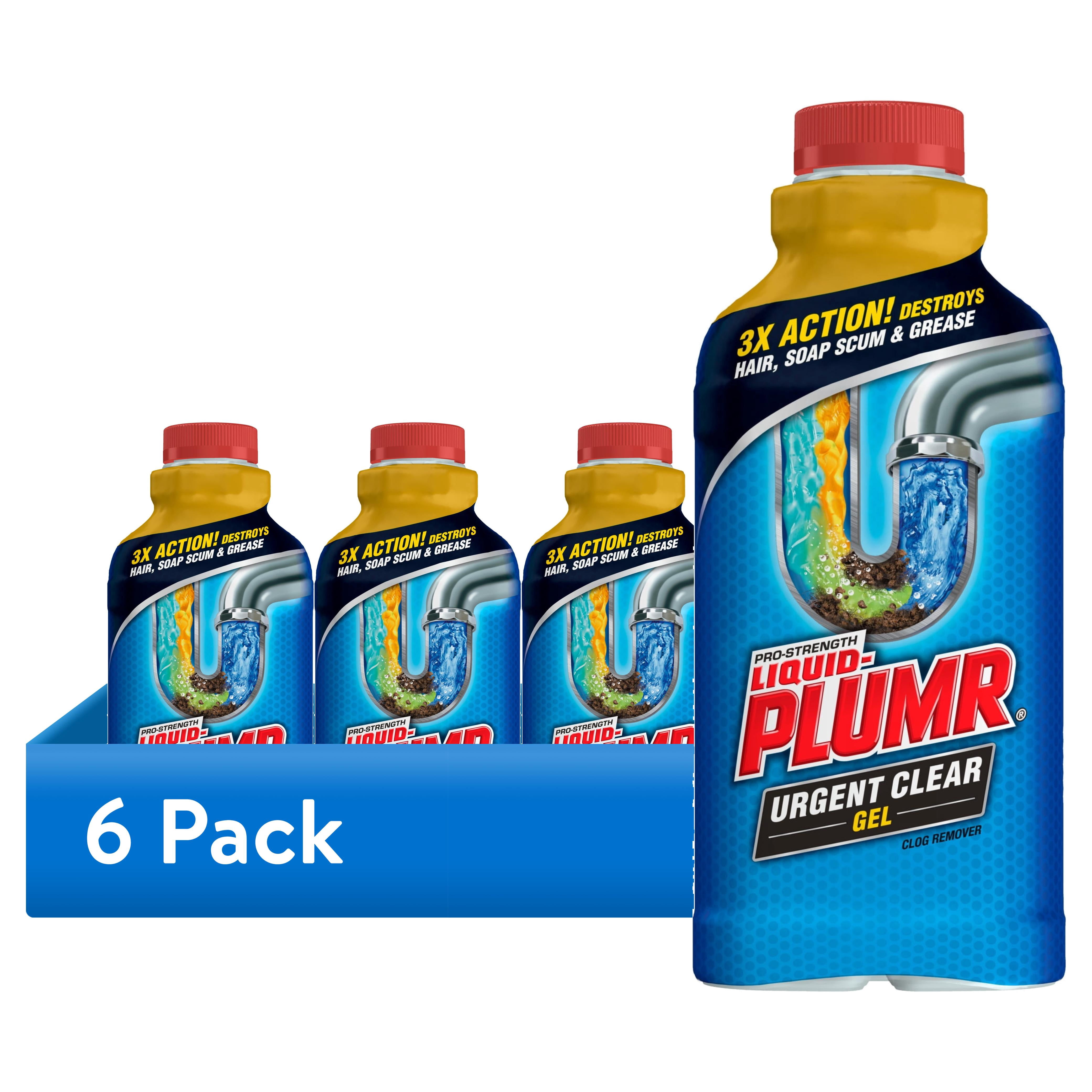 (6 pack) Liquid-Plumr Drain Clog Remover Gel, Urgent Clear, 17 fl oz