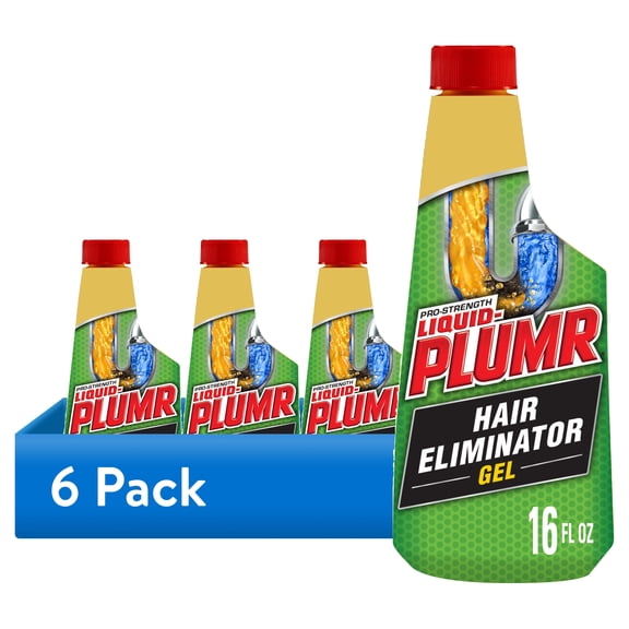 (6 pack) Liquid-Plumr Hair and Drain Clog Remover Gel, Septic Safe, Unscented, 16 fl oz