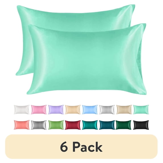 (6 pack) Lirex Satin Pillowcases Set of 2, King Size:20x40 inch, Lake Blue- Soft Luxurious Bed Pillow Covers