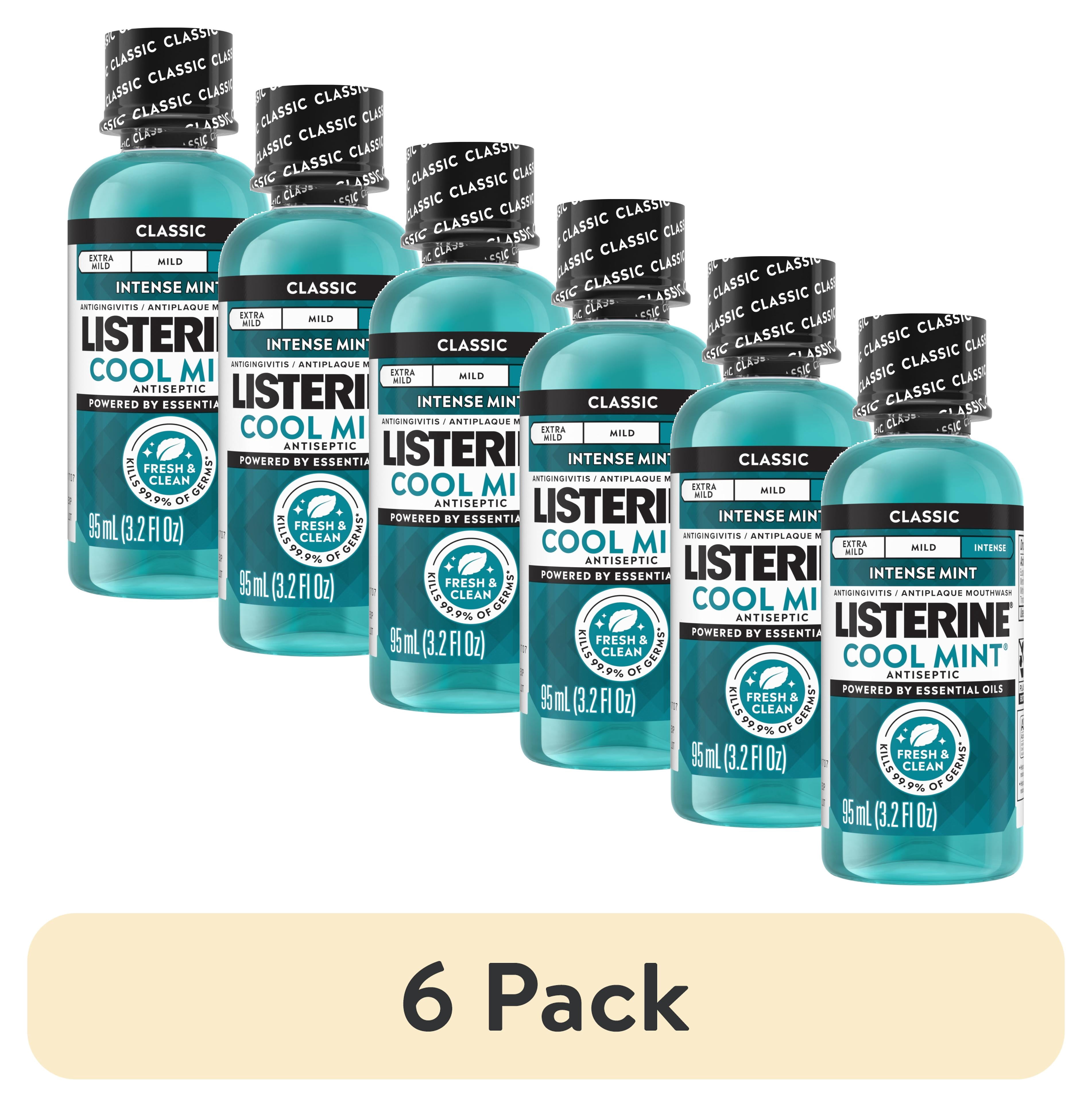 (6 pack) Listerine Cool Mint Intense Antiseptic Mouthwash, For Bad Breath & Plaque Oral Care, 3.2 oz