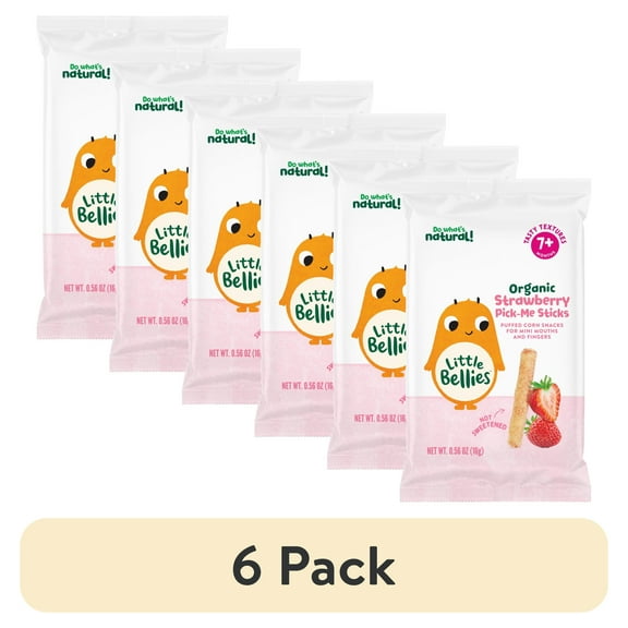 (6 pack) Little Bellies Organic Strawberry Pick-Me Sticks Puff Snack, 0.56 oz
