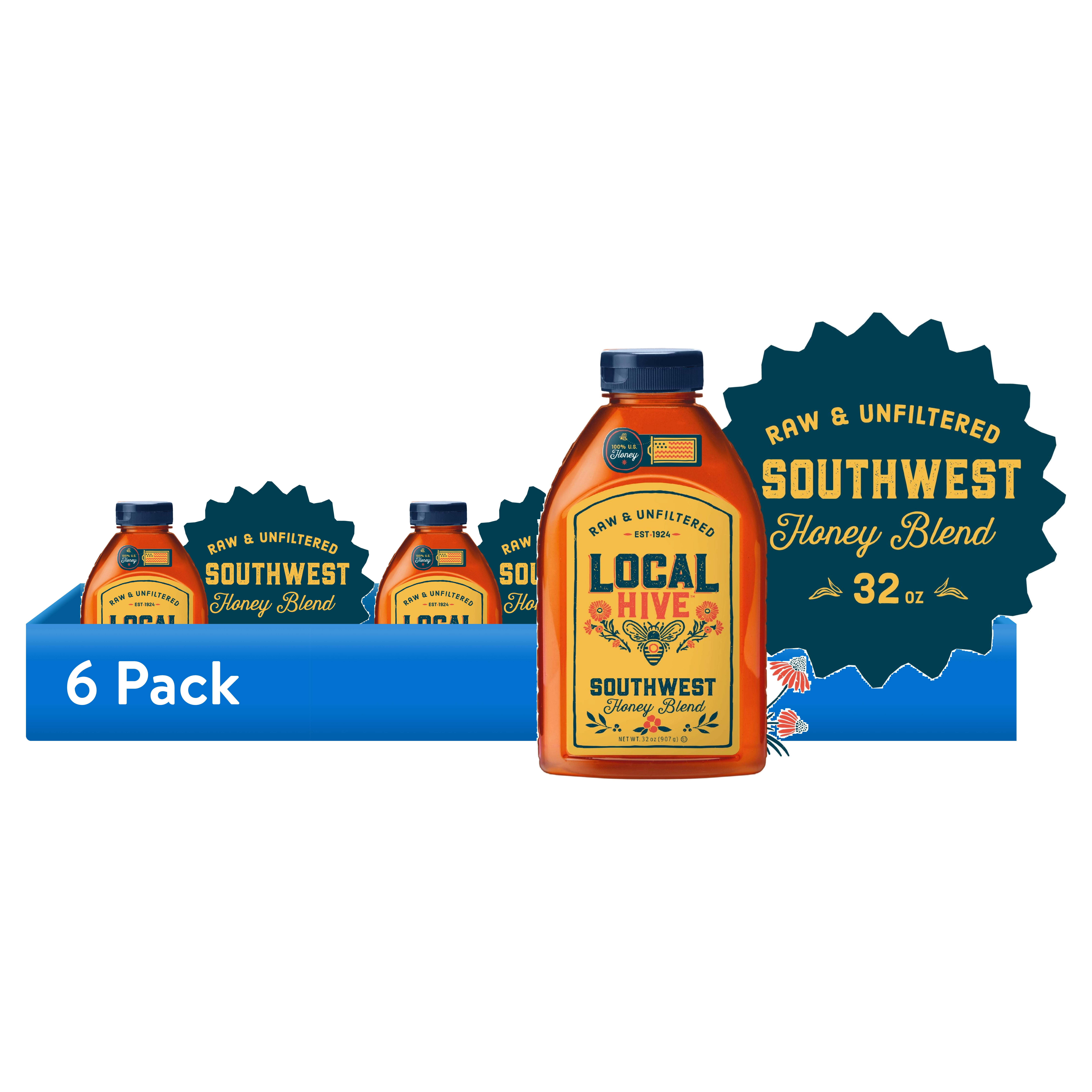 (6 pack) Local Hive, Raw & Unfiltered, 100% U.S. Southwest Honey Blend, 32oz Bottle