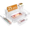 thumbnail image 1 of (6 pack) Lockways Drawer Organizer, 25Pcs Clear Plastic Makeup Drawer, 4 Sizes Vanity Organizer and Storage Bins for Makeup, Jewelry, Gadgets for Bathroom, Bedroom, Office, 1 of 11
