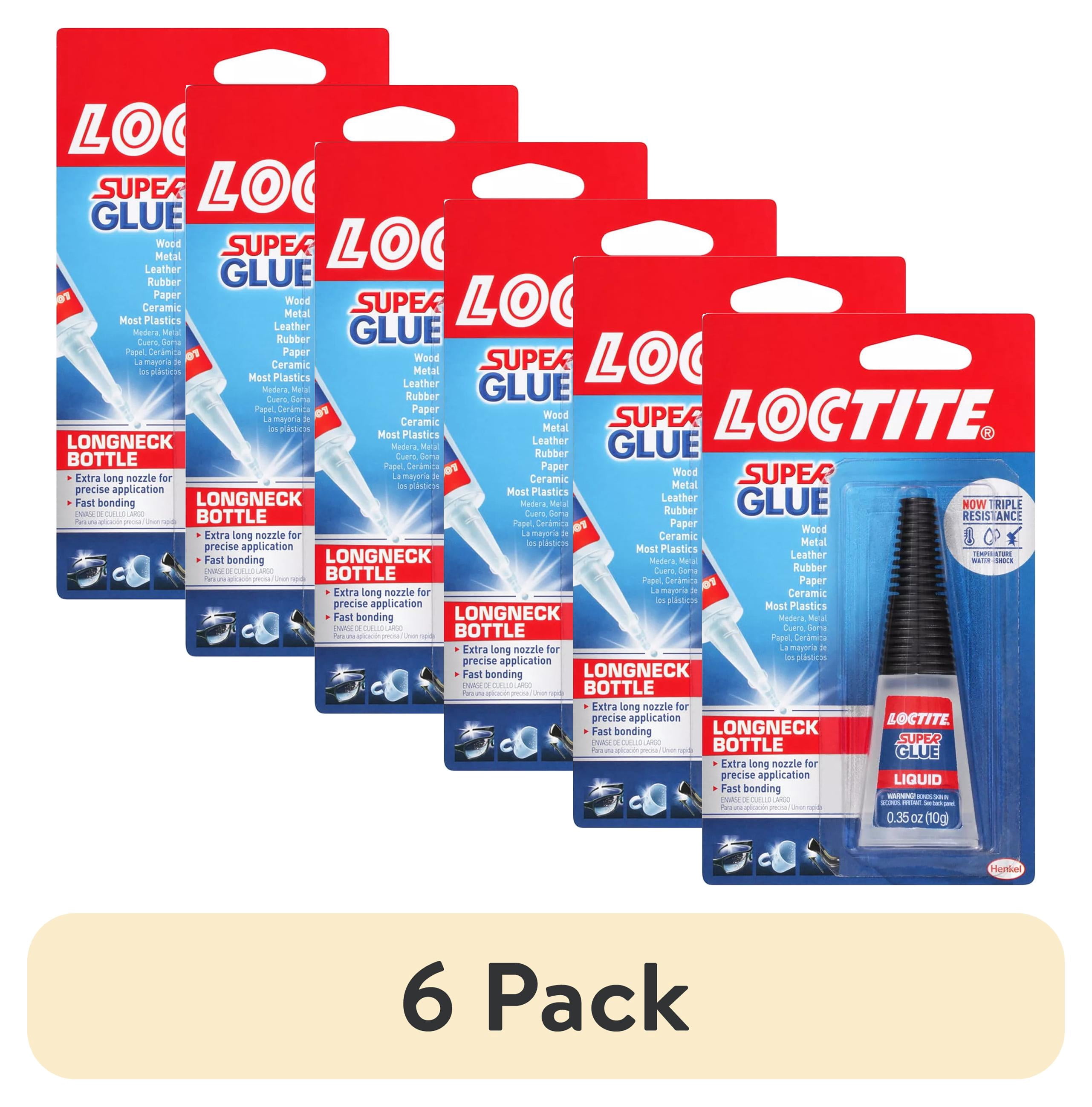 (6 pack) Loctite Super Glue Liquid Longneck Bottle, Pack of 1, Clear 0.35 oz Bottle