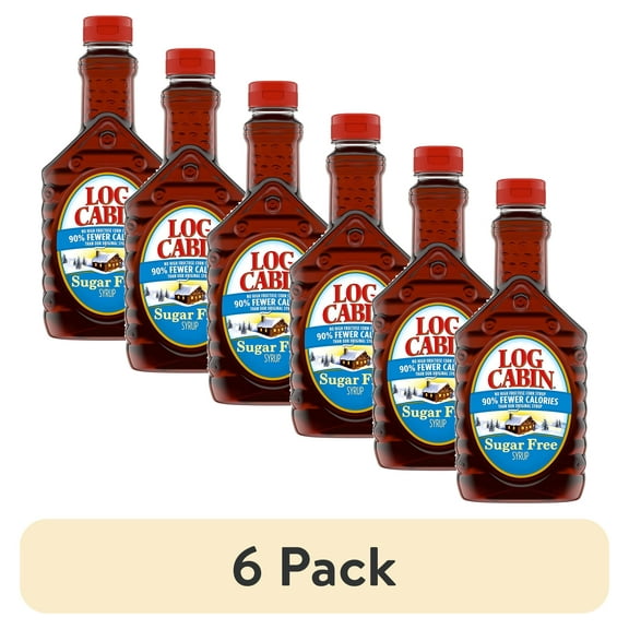 (6 pack) Log Cabin Sugar Free Syrup with Sweet Maple Flavor, Plastic Bottle, 12 oz