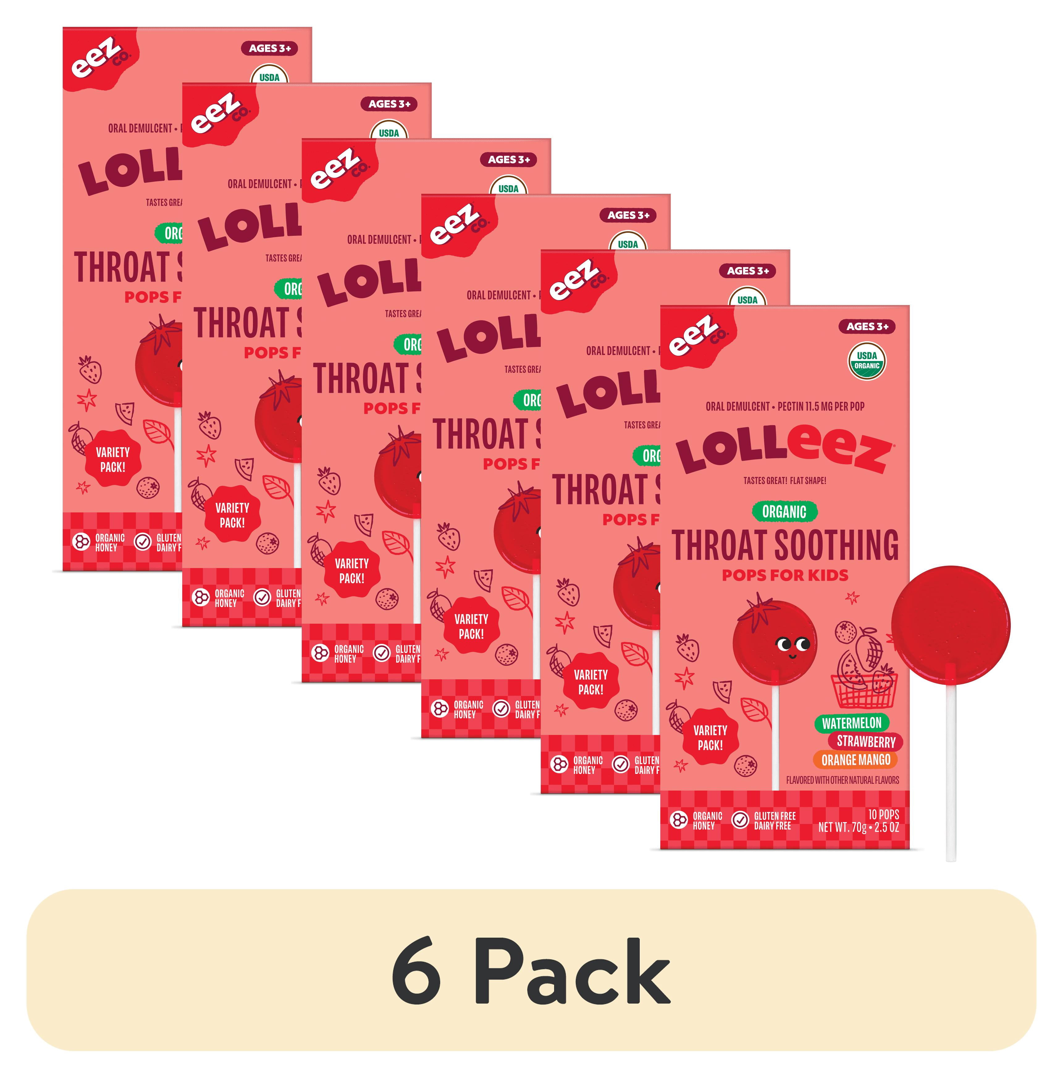 (6 pack) Lolleez by EEZ Co. Organic Throat Soothing Variety Pack Lollipops for Kids, 10 Count