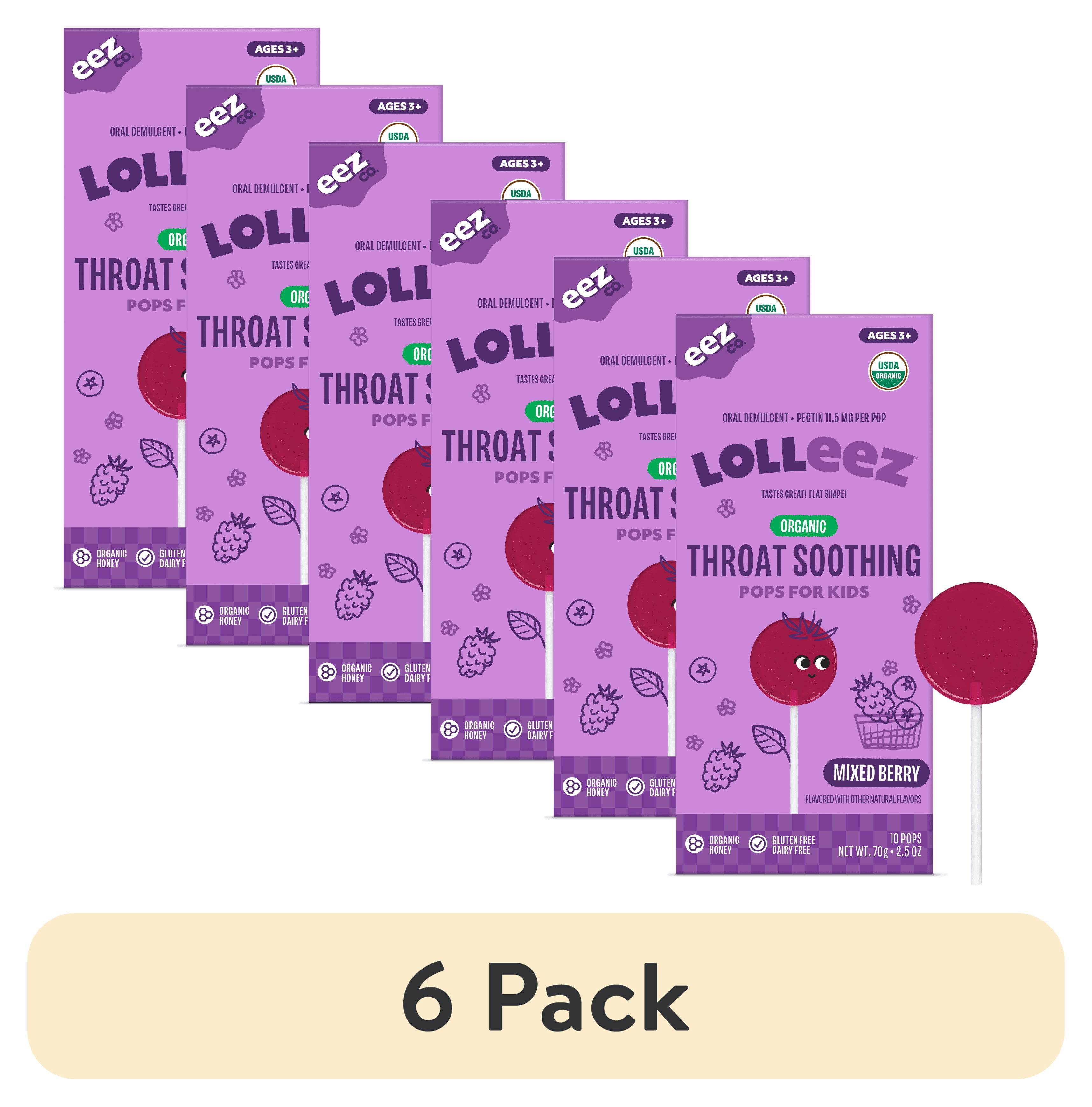 (6 pack) Lolleez by EEZ Co. Organic Throat Soothing Lollipops for Kids, Mixed Berry  - 10 Count