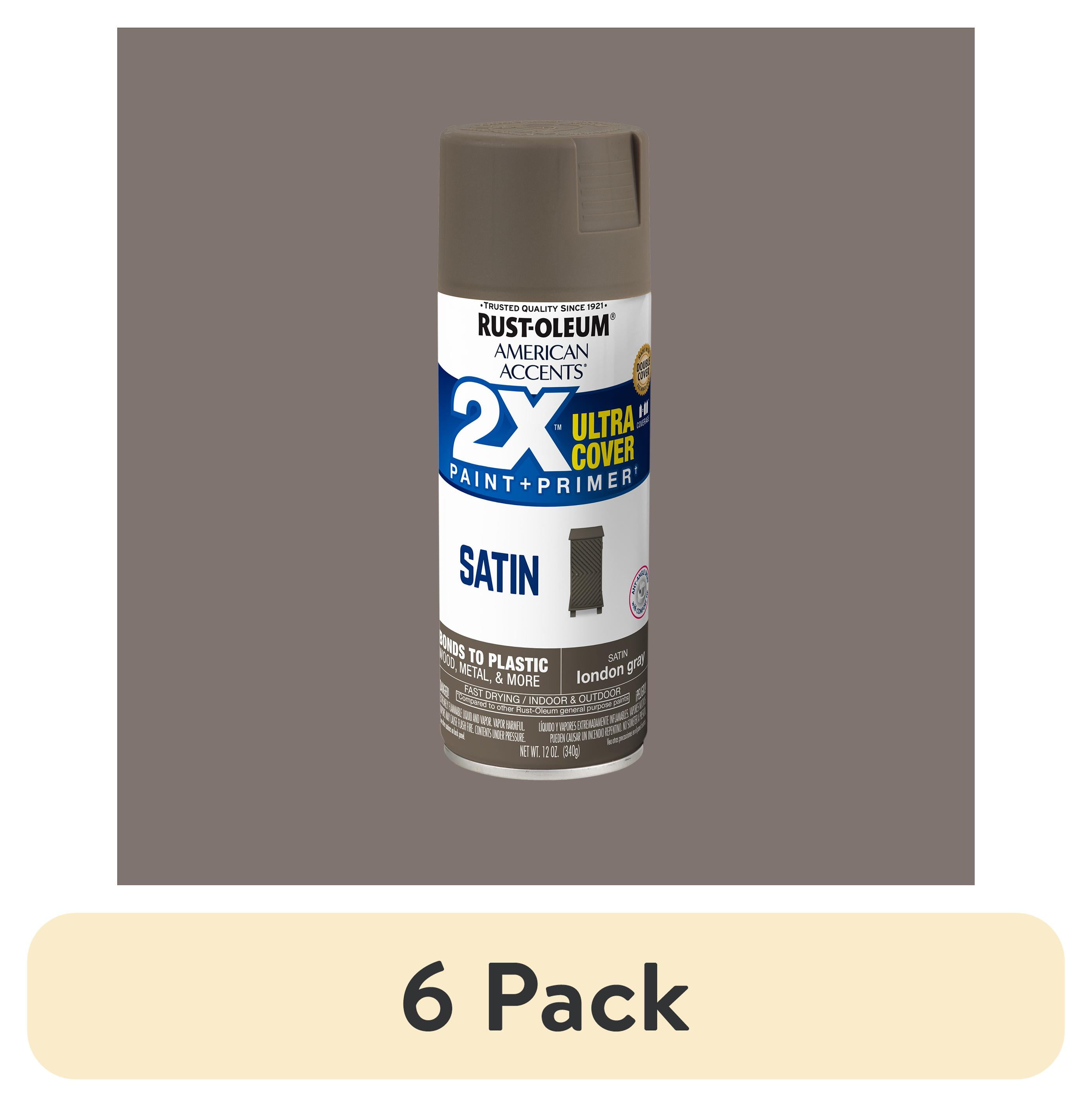 (6 pack) London Gray, Rust-Oleum American Accents 2X Ultra Cover Satin Spray Paint-354728, 12 oz
