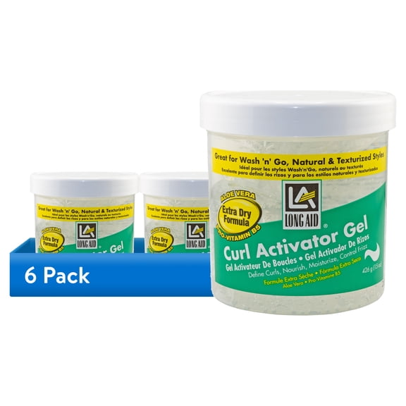 (6 pack) Long Aid Curl Activator Hair Styling Gel Extra Hold, 15oz., Moisturizing, Unisex