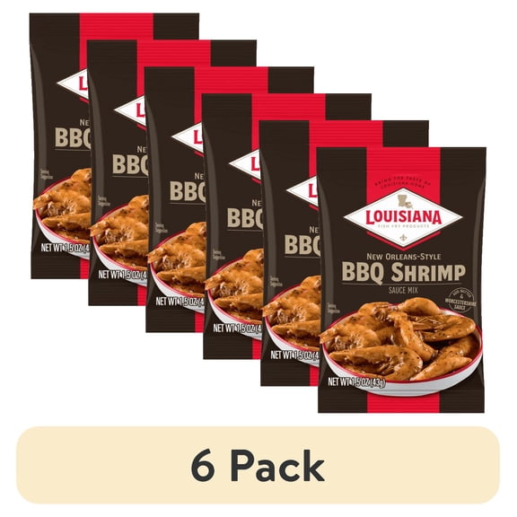 (6 pack) Louisiana Fish Fry Products New Orleans Style BBQ Shrimp Sauce Mix, 1.5 oz Bag, Dairy-Free, Contains Shellfish, Flavorful Shrimp