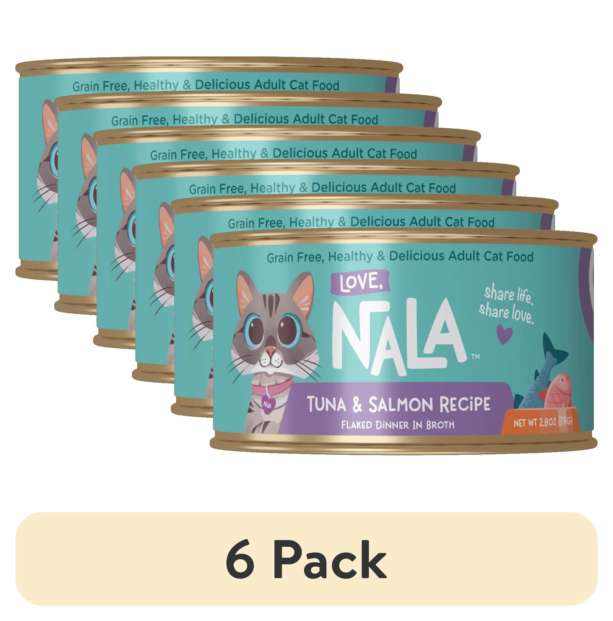 (6 pack) Love, Nala Adult Cat Flaked Wet Cat Food Tuna & Salmon Recipe in Broth, 2.8 oz