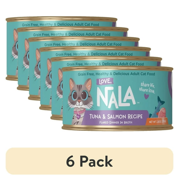 (6 pack) Love, Nala Adult Cat Flaked Wet Cat Food Tuna & Salmon Recipe in Broth, 2.8 oz