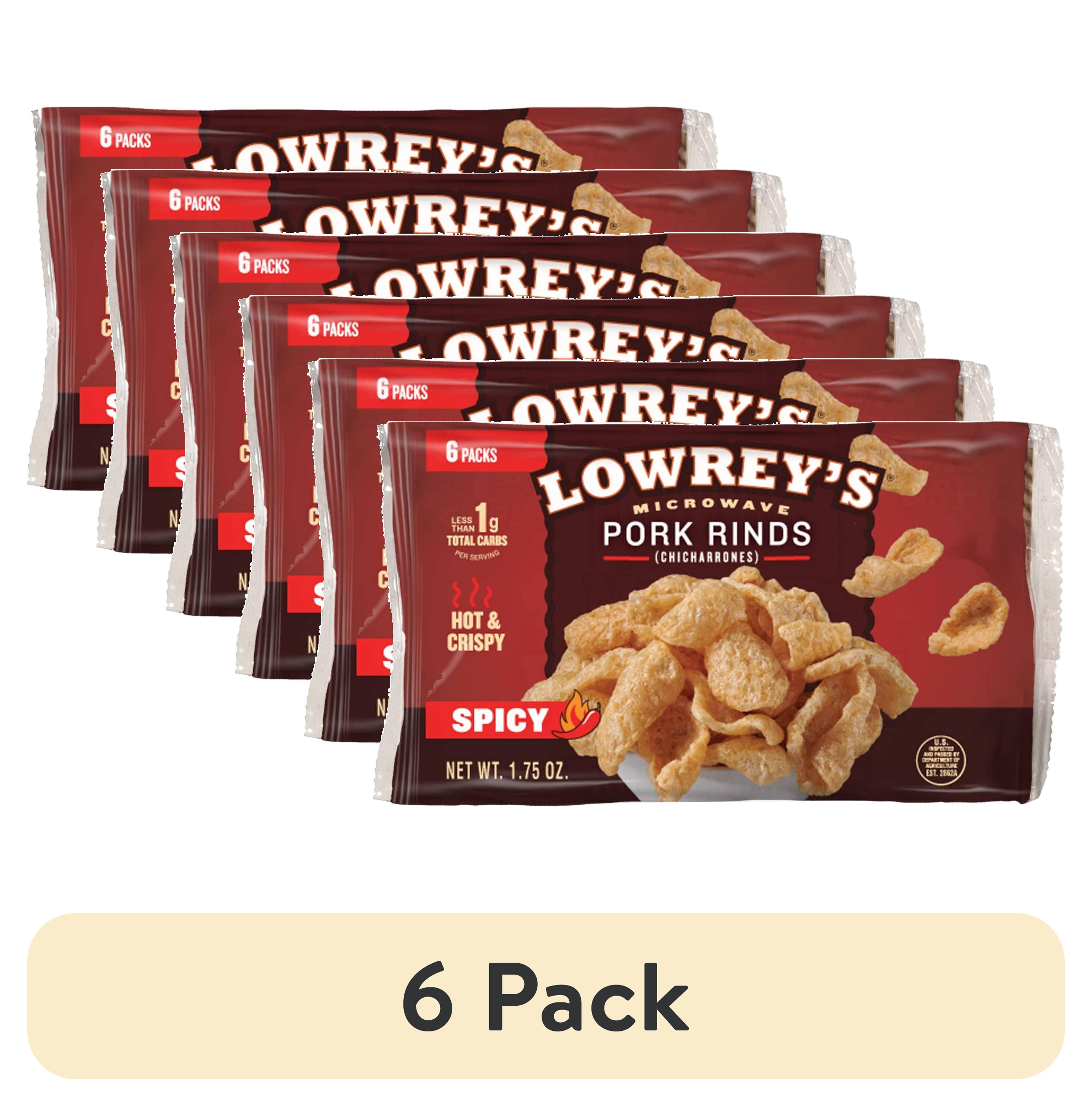 Pork Rinds Mircowave (6 pack) Lowrey's Bacon Curls, Microwave Pork Rinds (Hot Spicy), 1.75 ...