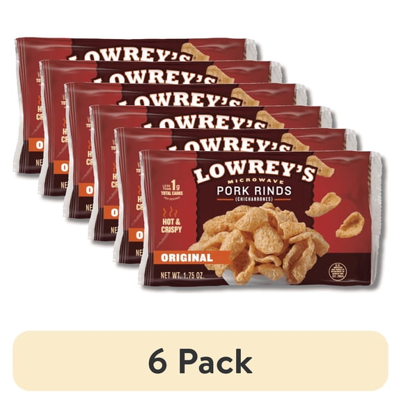 (6 pack) Lowrey's Microwave Popcorn Pork Rinds, Original, 1.75oz Plastic Pouch