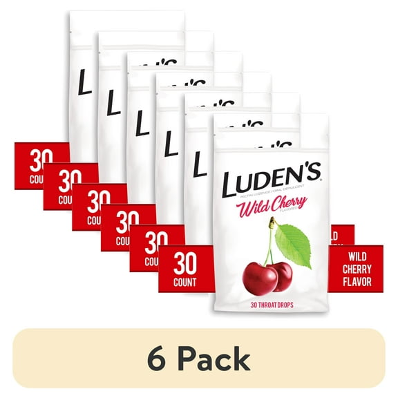 (6 pack) Luden's Sore Throat Drops, For Minor Sore Throat Relief, Wild Cherry, 30 Count